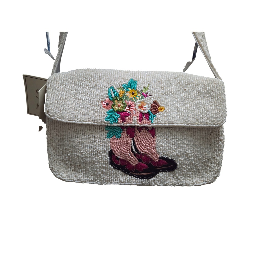 Sol Mer OS Multi New Hand-Beaded Cowboy Boot Horseshoe Crossbody Bag C22606